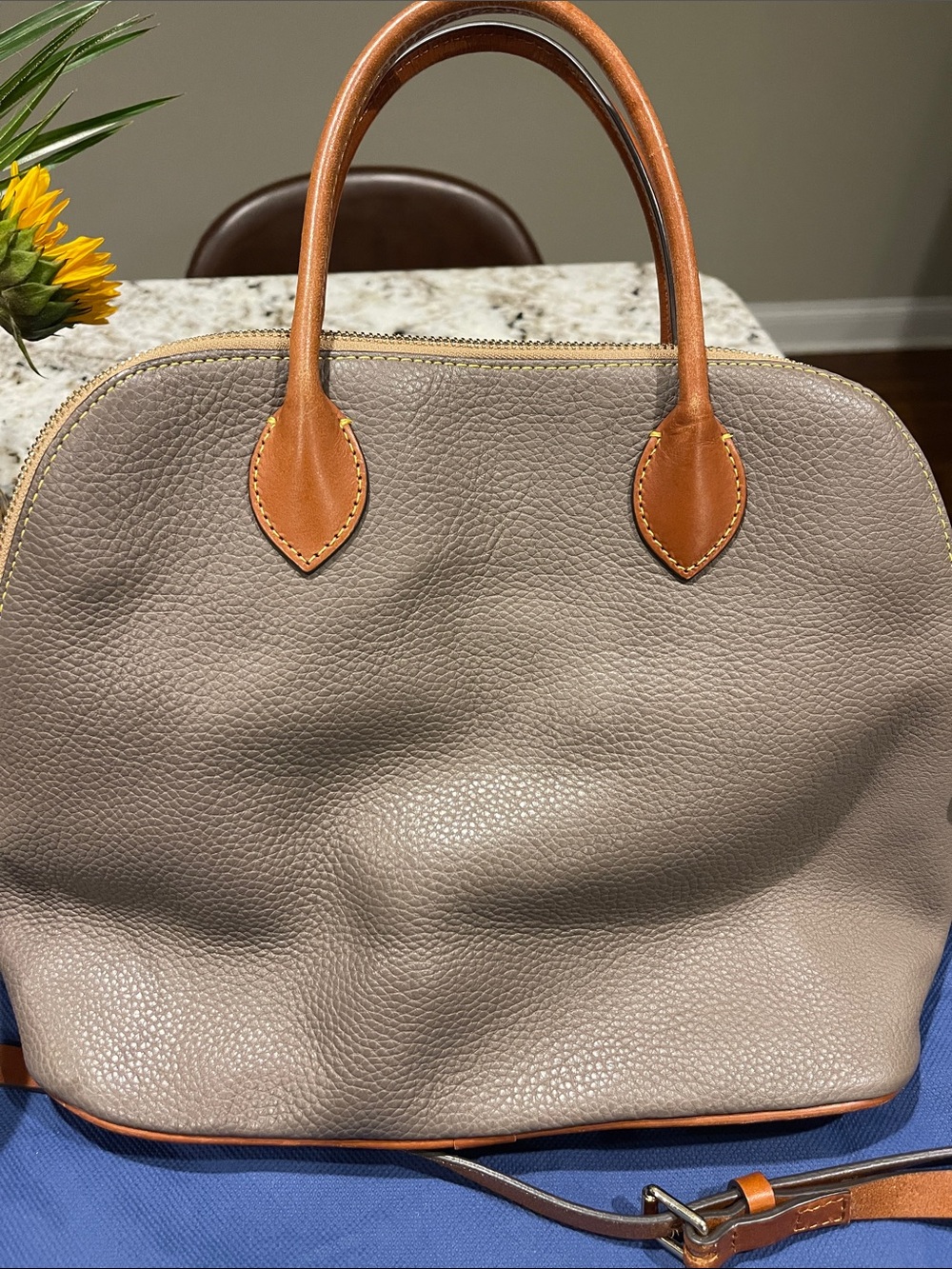 Dooney & Bourke Tall Domed Pebbled Leather Satchel in Elephant with wallet - Picture 9 of 16